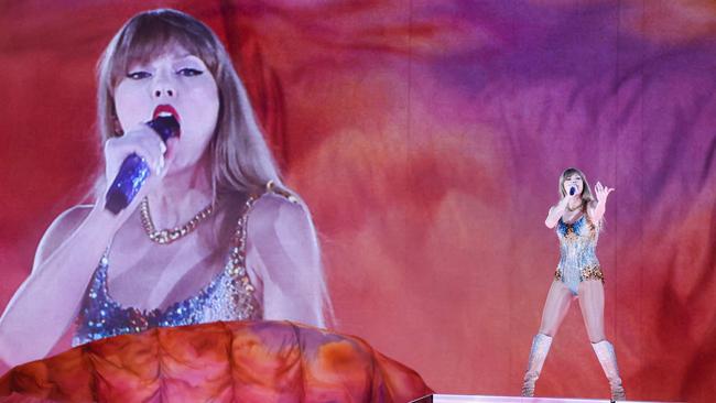 Taylor Swift performs on stage during a concert as part of her Eras World Tour in Sydney.