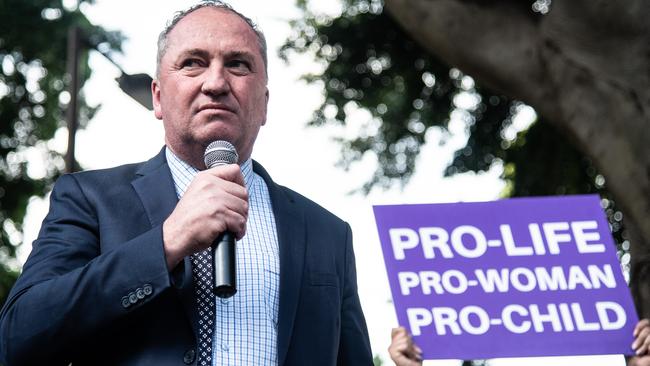 Barnaby Joyce chimes in during an anti-abortion rally in Hyde Park, Sydney. Picture: AAP Image/James Gourley