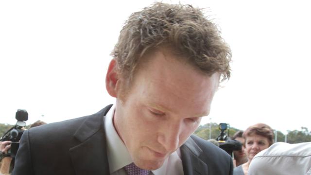 Disgraced... Joel Monaghan chokes on his emotions as he quits the Canberra Raiders and the NRL.