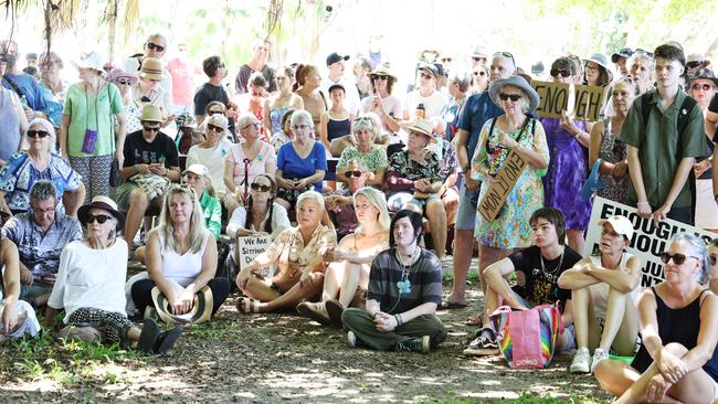 About 500 fed up Cairns residents gathered on the Esplanade at noon on Sunday for the rally. Picture: Brendan Radke