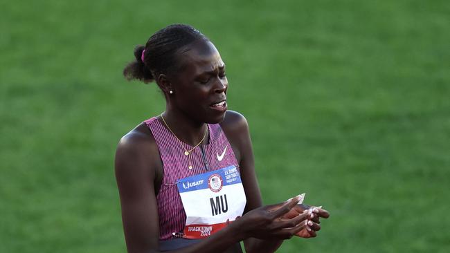 She broke down in tears after crossing the finish line. Picture: Christian Petersen/Getty