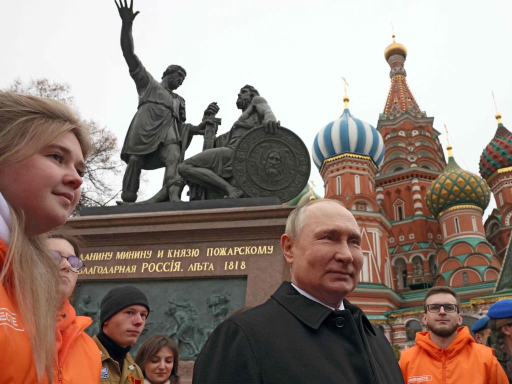 Russian President Vladimir Putin on National Unity Day. Picture: Mikhail Metzel/Sputnik/AFP