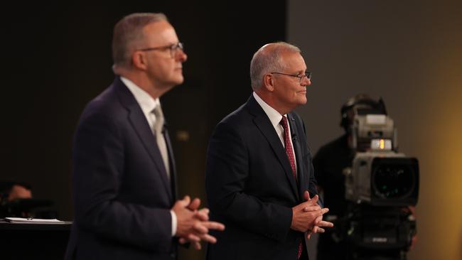 Locked in battle: Albanese and Morrison. Picture: Jason Edwards/Pool/Getty Images