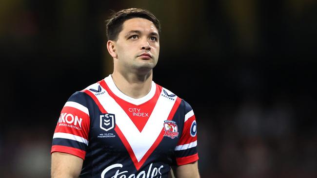 Brandon Smith of the Roosters looks on prior to the round 20 NRL match between Sydney Roosters and Melbourne Storm at Sydney Cricket Ground on July 15, 2023 in Sydney, Australia. (Photo by Jeremy Ng/Getty Images)