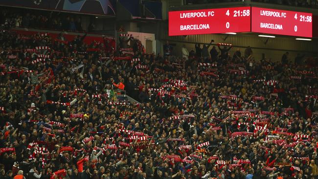 Reds supporters celebrate after wining the second leg semi-final 4-0. Picture: AP