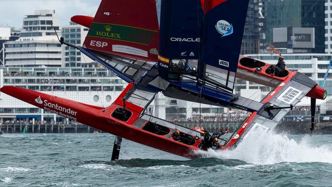 Spain SailGP Team helmed by Diego Botin on Race Day 2 of The Rolex SailGP 2025 Championship ITM New Zealand Sail Grand Prix in Auckland, New Zealand. Sunday 19 January 2025. Photo: Felix Diemer for SailGP. Handout image supplied by SailGP