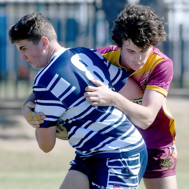 Michael Morgan Cup at Junior rugby League Grounds, July 2022. Brothers against Charters Towers. Brothers Isaac Whelan and Towers Mac Sharp-Callaghan. Picture: Evan Morgan