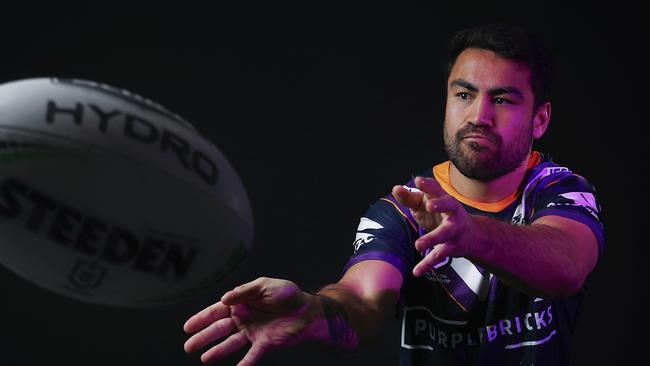 MELBOURNE, AUSTRALIA - SEPTEMBER 24: Jahrome Hughes of the Storm poses for a photograph during a Melbourne Storm NRL training session on September 24, 2019 in Melbourne, Australia. (Photo by Daniel Pockett/Getty Images)