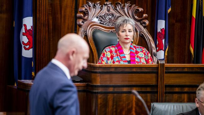 Speaker Sue Hickey and Premier Peter Gutwein during Question Time in the House of Assembly. Picture: RICHARD JUPE