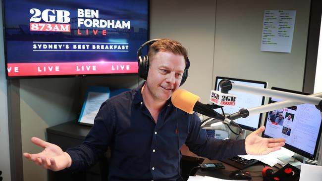 2GB radio host Ben Fordham in his Sydney studio. Picture: John Feder