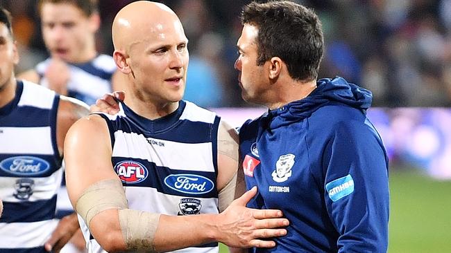 Gary Ablett and Chris Scott celebrate a win last year. Picture: Getty Images 