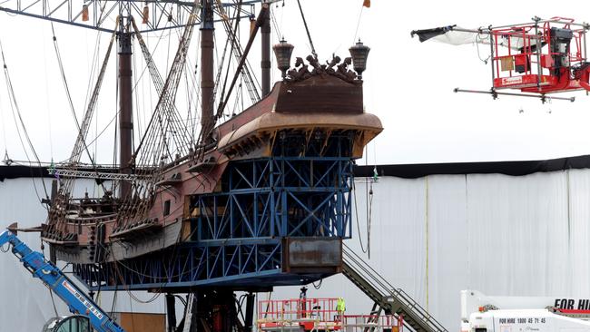 One of the 11 ships built at the Pirates 5 Helensvale set during filming. Picture: Tim Marsden