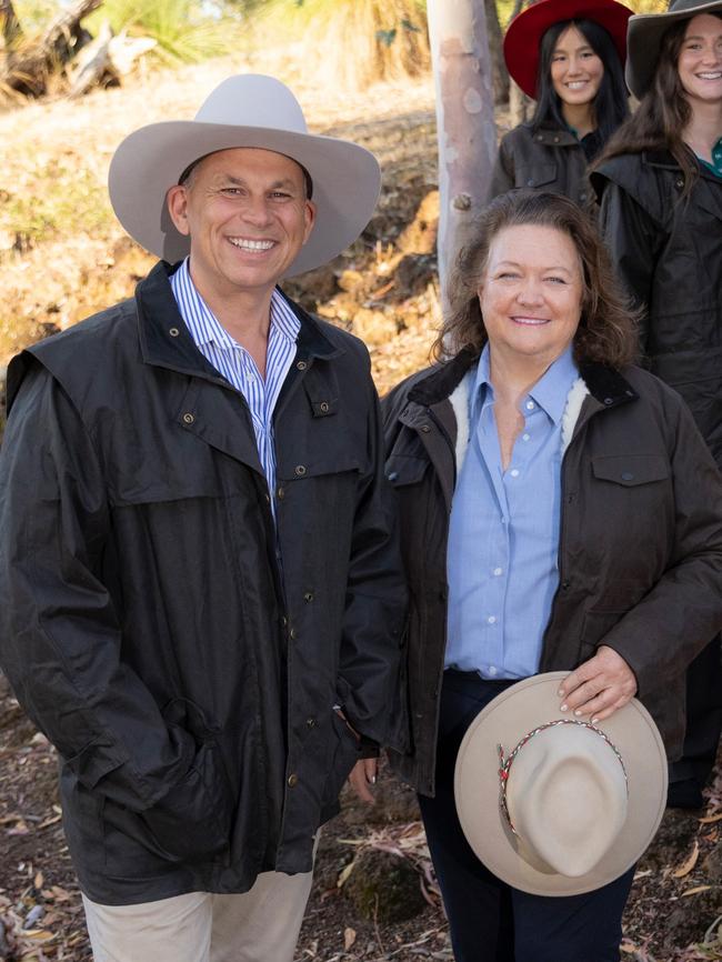 S. Kidman and Co CEO Adam Giles with Gina Rinehart, who has bought Driza-bone and Rossi Boots.