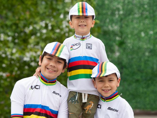 Tour Down Under Village in Victoria Square. Alexander 11,Thomas 4 and Nicholas 8 of Norwood. 13th January 2024. Picture: Brett HartwigMum didnÃ¢â¬â¢t want surname