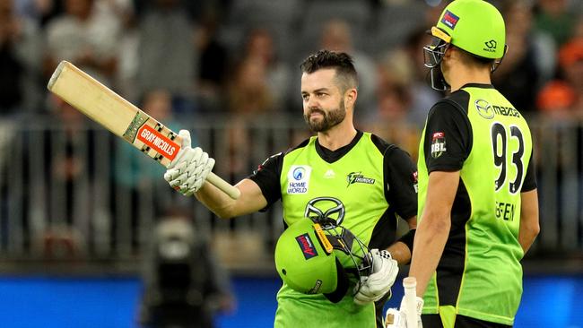 Callum Ferguson celebrates his century during last summer’s BBL.