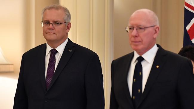 Governor General David Hurley has confirmed he swore in then-Prime Minister Scott Morrison to the extra portfolios, but denied he had responsibility to make the changes public. (Photo by Sam Mooy/Getty Images)