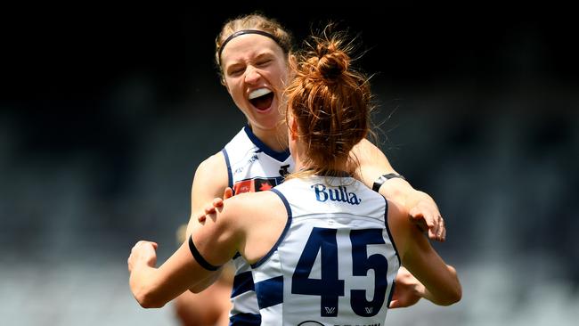 Aishling Moloney celebrates a goal with Mikayla Bowen. Picture: Getty Images