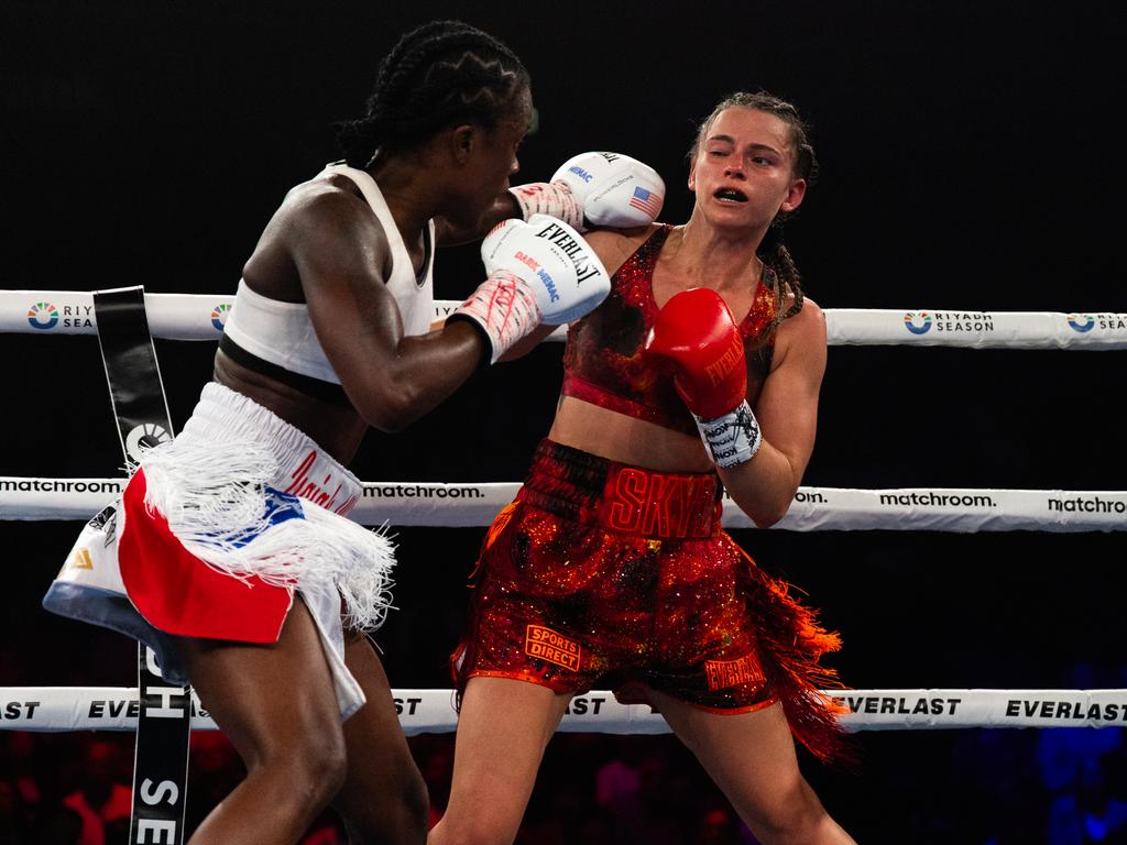 Syke Nicolson lost her WBC featherweight world title fight against Tiara Brown at Qudos Bank Arena, Sydney. Picture: Supplied