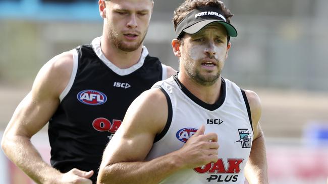 Travis Boak is enjoying a return to the midfield. Picture: Sarah Reed