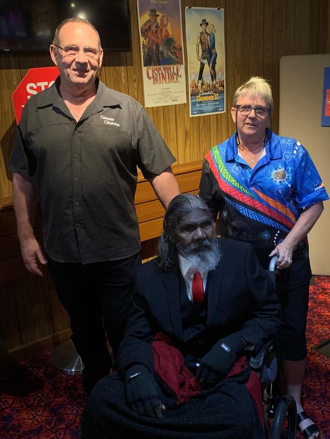 Cameo Cinema owner Daryl Kennett, David Dalaithngu and Sue Kennett Picture: Supplied Cameo Cinema