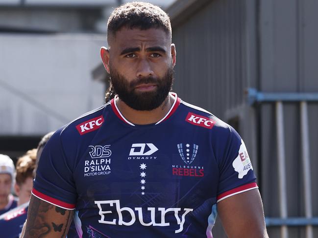 MELBOURNE, AUSTRALIA - FEBRUARY 16: Lukhan Salakaia-Loto of the Rebels walks out during the Super Rugby Pacific Pre-Season Match between Melbourne Rebels and Fijian Drua at Gosch's Paddock on February 16, 2024 in Melbourne, Australia. (Photo by Daniel Pockett/Getty Images)