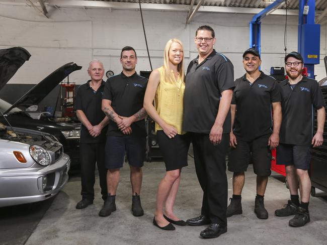 Jodie and David Sablyak with their team, Graham Kent, Alex Murray, Andrew Georgiou and Andrew Wood. Picture: Wayne Taylor