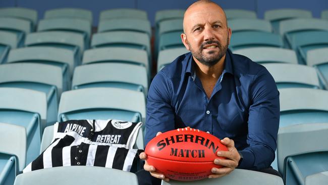 Former Port Adelaide SANFL (1985-97) player George Fiacchi poses for a photograph at Alberton Oval, Alberton, Adelaide on Friday the 1st of May 2020.  George has outlined a plan to help the Magpies remain in the SANFL. (Keryn Stevens/AAP)