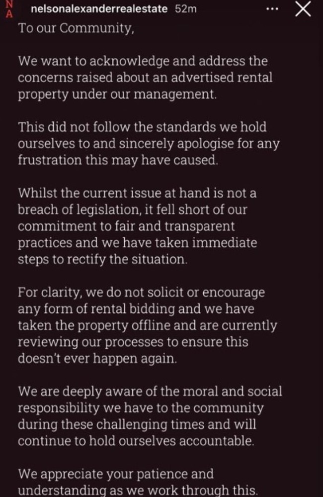 Nelson Alexander shared an apology to renters. Picture: Nelson Alexander Instagram