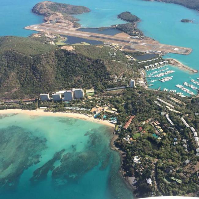 An aerial view of Hamilton Island overlooking the Whitsundays. Picture: Andrew Evans