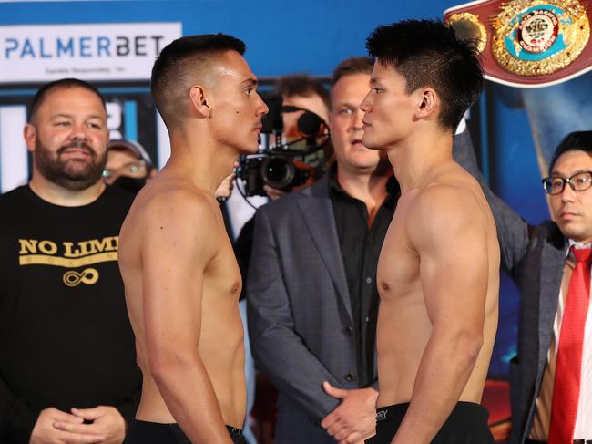 AustraliaÃ¢â¬â¢s Tim Tszyu and JapanÃ¢â¬â¢s Takeshi Inoue Weigh In at The Star, Sydney before WednesdayÃ¢â¬â¢s blockbuster super-welterweight bout. Picture: No Limit Boxing / Brett Costello