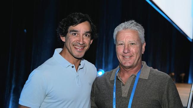 Laurence Lancini (right) with Cowboys great Jonathan Thurston.