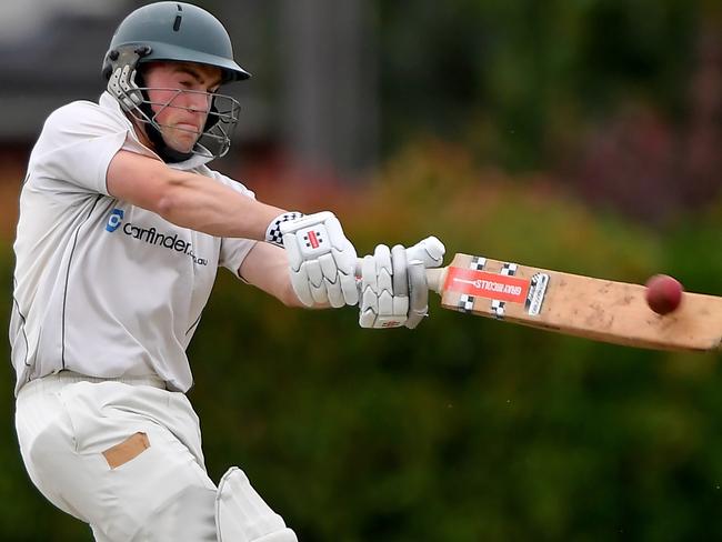 Box HillÃs Hayden Rayner during the VSDCA: Box Hill v Caulfield cricket match in Box Hill, Saturday, Dec. 5, 2020. Picture: Andy Brownbill