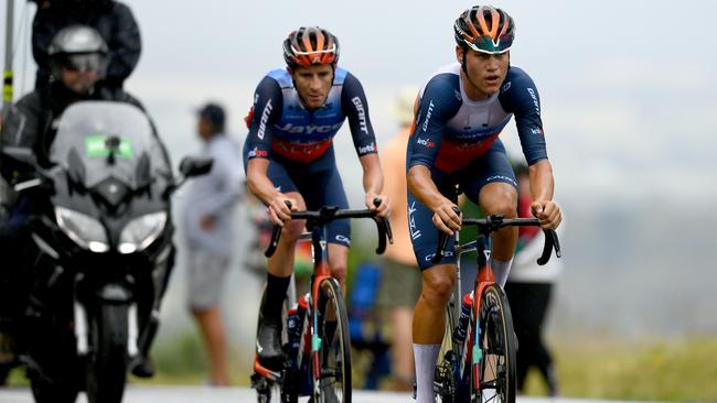 Lucas Plapp and Chris Harper compete during the Elite Men’s Road Race as part of the Australian Road National Championships in Ballarat. Picture: Josh Chadwick.