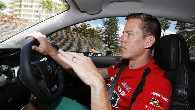 V8 Supercar driver James Courtney indicates just what can happen if things go wrong. Picture: Jerad Williams