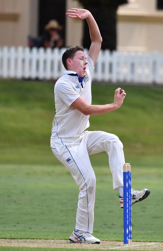 Nudgee College bowler Fergus McFadyen. Picture, John Gass.