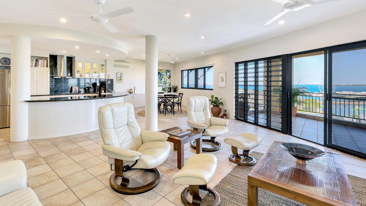 The open plan living areas open to the balcony. Picture: Supplied