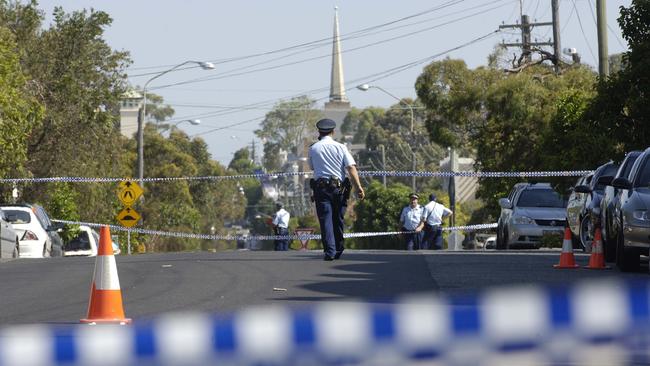 The scene in Norton St, Leichhardt outside Grappa Ristorante after the 2007 shooting.