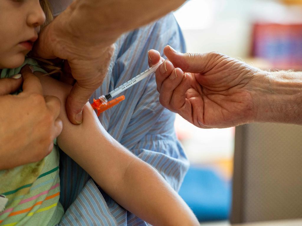 A young child receives a Moderna Covid-19 vaccination. Picture: AFP