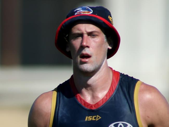 Kyle Hartigan during an Adelaide Crows Training session at Adelaide Football Club in West Lakes, Adelaide, Thursday, December 19, 2019. (AAP Image/Kelly Barnes) NO ARCHIVING