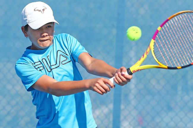 Action from the International Tennis Federation junior tournament at KDV on the Gold Coast. Picture: Tertius Pickard