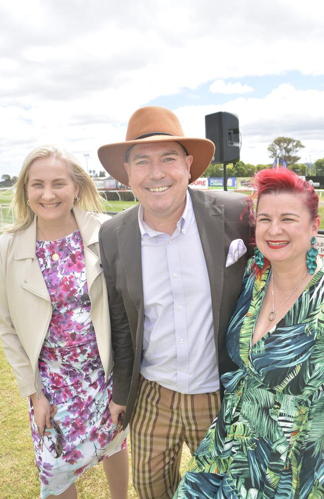 Tanya Denning, Scott Gibson and Kinta Lim at the 2023 Audi Centre Toowoomba Weetwood race day at Clifford Park Racecourse.