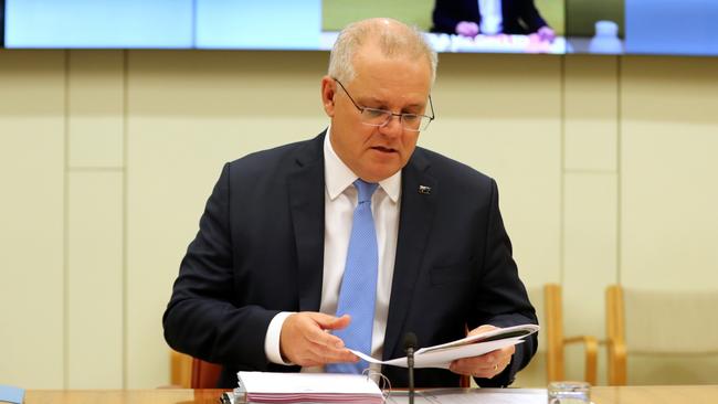 Prime Minister Scott Morrison during Friday’s National Cabinet meeting. Picture: Adam Taylor/PMO