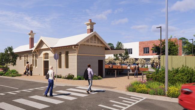 Mont Albert heritage plaza. View from Beresford Street. Artist impression only, subject to change. Plants depicted at 3-5 years post planting.