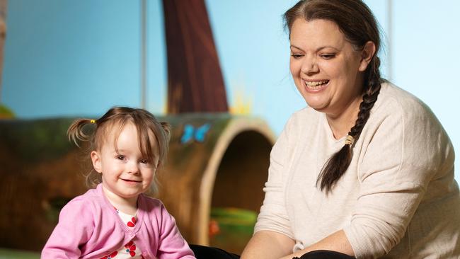 Study participant Maisie, 2 and her mother Amanda at Monash Children’s Hospital. Picture: Mark Stewart