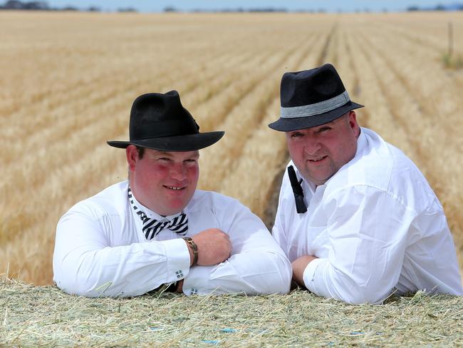 Stuart Bush, from Scottdale, Tasmania, celebrates his his 12th Barley Banquet and Jason “ Baz” McQueen, of Rupanyup celebrates his17th Banquet. Picture: Yuri Kouzmin