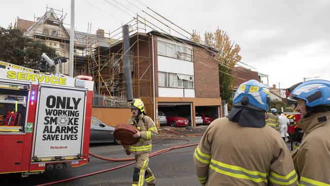 TFS at the scene of a structure fire in Goulburn Street, Hobart. Picture: Chris Kidd