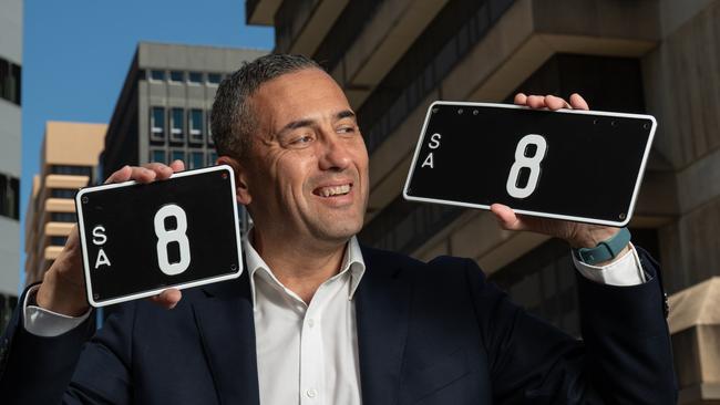 Transport Minister Tom Koutsantonis with the plates. Picture: Naomi Jellicoe