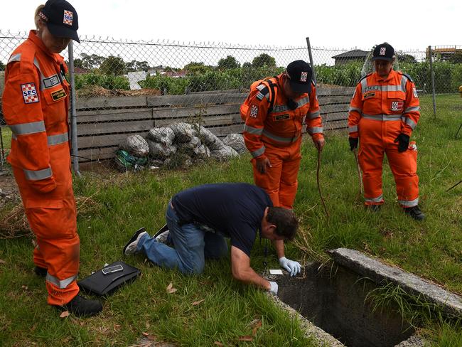 Police and SES conduct a line search at Warner reserve Springvale, hoping to uncover evidence to solve the disappearance of Dandenong North man Jake Lyons who was last seen 25 August 2014.  Picture: Nicole Garmston