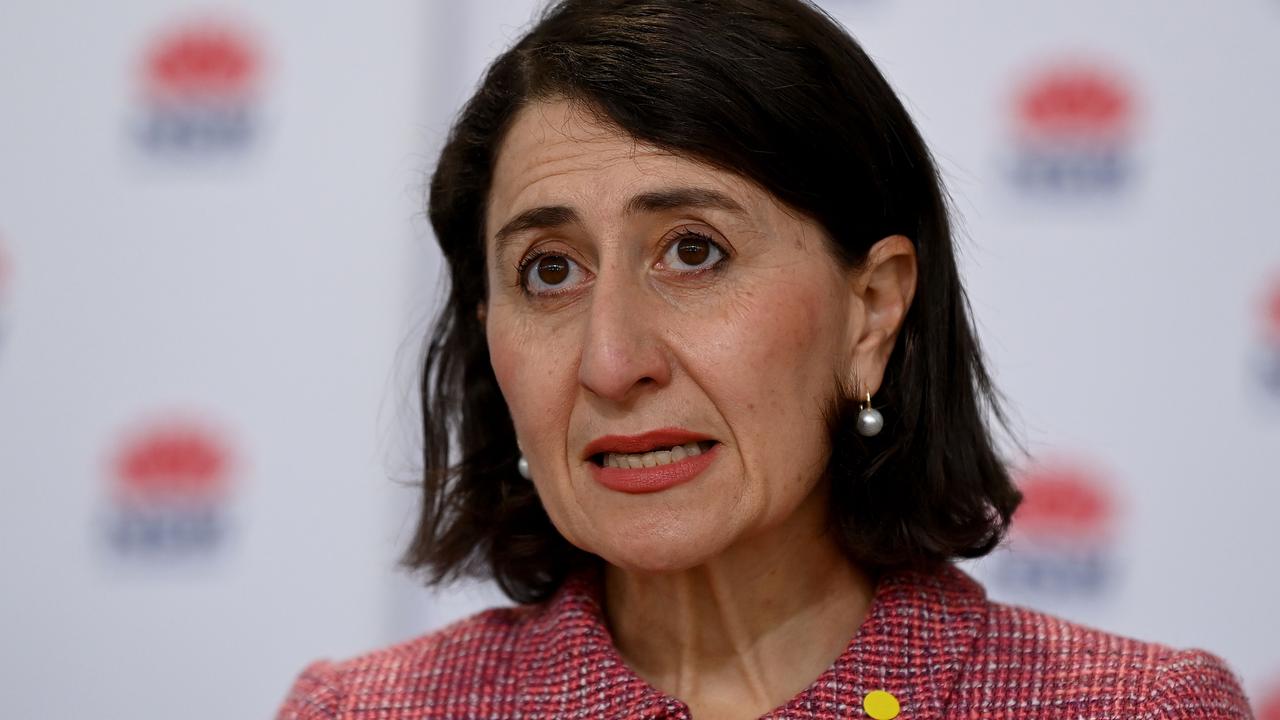 NSW Premier Gladys Berejiklian is seen during Thursday's press conference as she announced 239 coronavirus cases in her state. Picture: NCA NewsWire/Bianca De Marchi