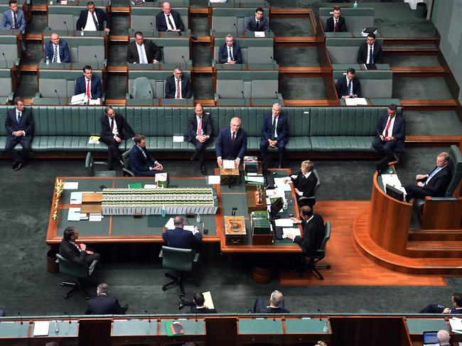 Scott Morrison addressing a shrunk parliament. Picture: Getty Images